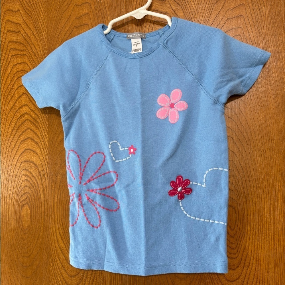 Carter's Blue Tee with Pink Floral Accents